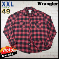 Wrangler®แท้ อก 49 ไซส์ XXL เสื้อเชิ้ตผู้ชาย แรงเลอร์ สีแดง เสื้อแขนยาว กระดุมมุก เนื้อผ้าดี