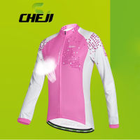 เสื้อจักรยานผู้หญิงแขนยาว CheJi สีขาวชมพู