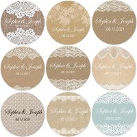 Lace Linen Style Paper Stickers Customize Wedding Decor Stickers Labels Personalized Name Bridal Shower Baptism Party Decor