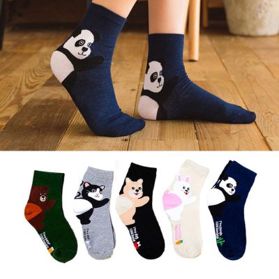 Yeuu ตุ๊กตาหมีกระต่ายฮาราจูกุ1คู่เสื้อซับเหงื่อเสื้อแพนด้าถุงเท้าผ้าฝ้ายถุงเท้ายาวถุงเท้าสัตว์ลายการ์ตูน