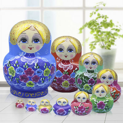 10pcs Handmade Painted Set Toy Creative Nesting Dolls Wishing Russian Doll Wood Russian Nesting Matryoshka Dolls Set Gifts