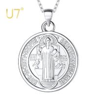 【CW】▽○♀  925 Sterling Coin Benedict Necklace Dainty Chain Sacramental Medal Pendant Religious Catholic Jewelry