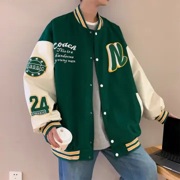 Retro Style Embroidery Varsity Pu Jacket, Men's Casual Color Block