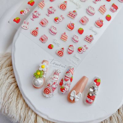 [COD] tomoni embossed 1834 hot style adhesive cute manicure stickers 5d nail dessert watermelon