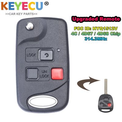 KEYECU แก้ไขกุญแจรถยนต์รีโมทพลิกสำหรับ Lexus LX470 1998- 2008 GX470 2003- 2009, Fob 3ปุ่ม-4C/ 4D67/ 4D68ชิป-HYQ1512V
