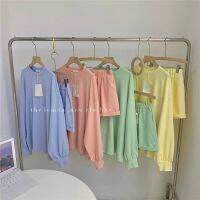 *1390*ชุดเช็ต2ขิ้น เสื้อแขนยาว+กางเกงขาสั้น สีเล่นโบว