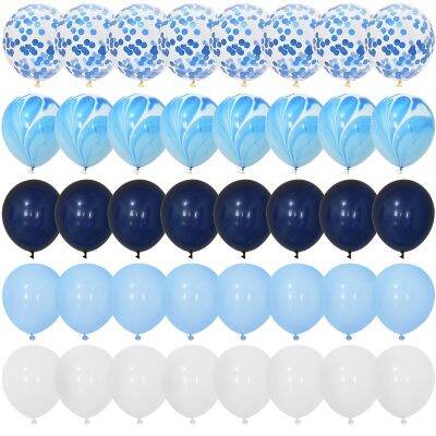 40Pcs Blue Balloons Set Agate Marble Metallic Confetti Balloon for Kids Birthday Party Baby Shower Graduation Decoration Wedding