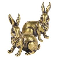 Brass Rabbit Figurine 2Pcs Solid Rabbits Home Desktop Decoration Office Desk Ornament