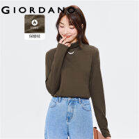 GIORDANO Women T-Shirts Warm Fleece High Neck Long Sleeve Simple Basic Tee Solid Color Fashion Casual Stretch Tshirts 05323820