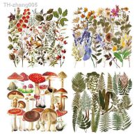 40pcs Transparent PET Vintage Plant Flowers Stickers For Scrapbook DIY Mushroom Sticker Craft Supplies Scrapbooking Material