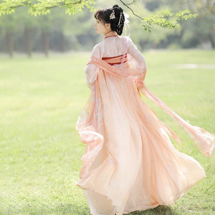 hanfu-เย็บปักถักร้อยประเพณีจีนชุดเต้นรำชุดคอสเพลย์สำหรับผู้หญิงชุดนางฟ้าชุดเดรสราชวงศ์ฮั่นพื้น