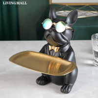 Livingmall Cool เรซิ่น Bulldog โต๊ะเก็บ Room Decor Figurine Cool Bulldog ประติมากรรมตกแต่งตาราง Modern Multifunction รูปปั้นตกแต่ง Home Room Decor ของขวัญ