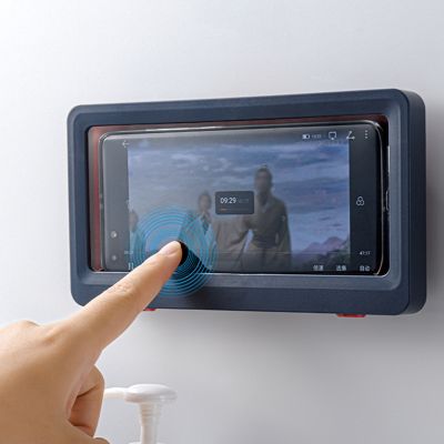 ㍿◊☢ Wall Mounted Phone Box Strong Load Bearing Waterproof Tool-free Touch Screen Mobile Phone Holder Shower Phone Shelf for Bathroom