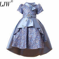 2021 summer girls princess dress pattern tail small dress children bow tie neckline evening dress short-sleeved satin tutu skirt