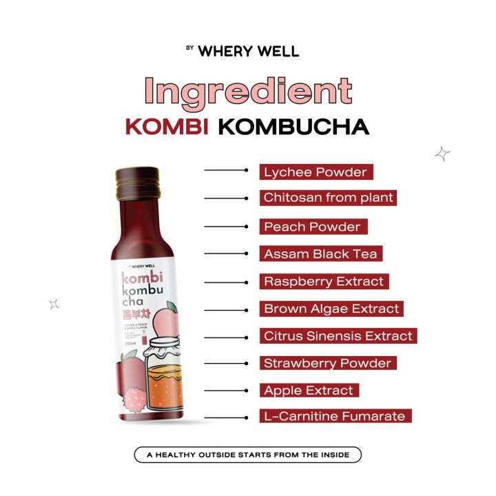 โปร-1แถม1-kombucha-คอมบุชา-โดสชาหมักลีน-สูตรเกาหลี-250-ml-รสลิ้นจี่-พีช-คอมบิ-kombi-แบรนด์เวรี่-เวล-whery-well