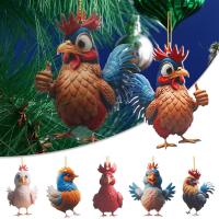 Christmas Chicken Ornaments Cute Cartoon Acrylic Christmas Decoration Home I2S6