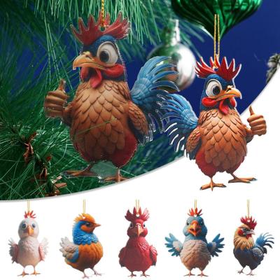 Christmas Chicken Ornaments Cute Cartoon Acrylic Christmas Decoration Home D2I5