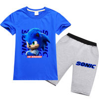 Sonic The Hedgehog ชายหญิงเสื้อยืดกางเกงขาสั้นชุดแขนสั้น Tees กางเกงผ้าฝ้าย2ชิ้นชุดหลวมการ์ตูนฤดูร้อนกีฬาเด็กเสื้อผ้า RT1304A