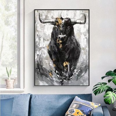 Modern Animal Canvas Paintings Abstract Black Bull Posters and Prints Wall Art Pictures for Living Room Wall Decoration Cuadros