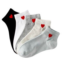 5 pairs Women Short Socks Red Heart Cute College Comfortable Female Socks Soft Cotton Spring Summer Autumn Girls Sock Meias Sox