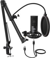 FIFINE Studio Condenser USB Microphone Computer PC Microphone Kit with Adjustable Boom Arm Stand Shock Mount for Instruments Voice Overs Recording Podcasting YouTube Vocal Gaming Streaming-T669 Black