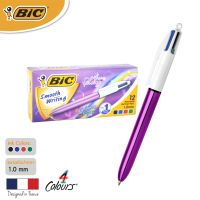BIC บิ๊ก ปากกา 4 Colours Shine ปากกา 4สี ปากกาลูกลื่น น้ำหมึก4in1 หัวปากกา 1.0 mm.(Purple) จำนวน 12 ด้าม