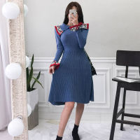 ZAWFL Runway Fall Winter A-Line Sweater Dress Elegant Lapel Knit Women Slim Midi Dress Female Chic Knit Elegant Dress