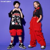 Girls Hip Hop Polo Shirt Loose Pants Boys Print T-shirt Street Dance Cago Shorts Child Streetwear Clothes Sets Kids Jazz Costume