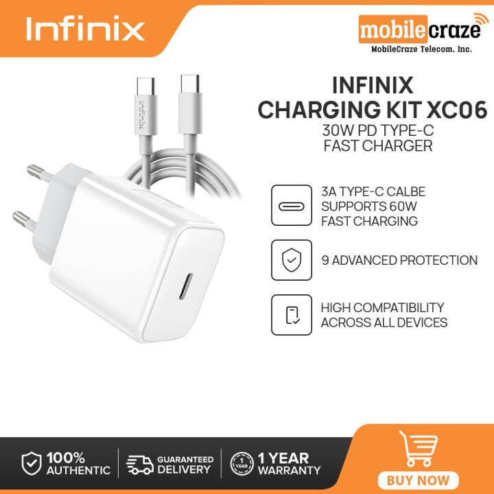 Infinix Charger Kit XC06 30W PD TypeC Fast Charger + 3A TypeC Data Cable Lazada PH