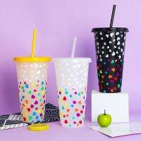 2022 New Color Changing Cup Water Bottle Vasos De Plastico Con Tapa Y Pajita Coffee Cup Reusable Kitchen Easter Valentines Day