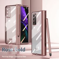 Annisoul Shop ที่วางปากกาแผ่นโลหะหรูหรา S เคสใสสำหรับ Samsung Galaxy Z Fold 3 4 Fold4 5G Fold3พับ2 Fold2พร้อมฟิล์มปกป้องหน้าจอ