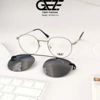 ?กรอบแว่นตา GEZE 1 ClipOn รุ่น RY1032-C3 เต็มกรอบสีเงิน ฟรี คลิปออนกันแดดสีดำ Polarized ออกแดดเปลี่ยนสี เปลี่ยนเป็นแว่นตากันแดด ป้องกันแสงแดด