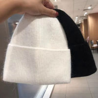 2023แฟชั่นฤดูหนาวหมวกสำหรับสตรีสีทึบกระต่ายขนสัตว์ Beanies หมวกสำหรับผู้หญิงถัก Bonnet หญิง Warm Skullies Beanies ร้อน