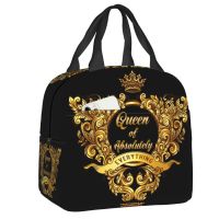 ☍❈ Queen Of Absolutely Gold Floral Baroque Lunch Box for Women Cooler Thermal Food Insulated Lunch Bag Kids School Children