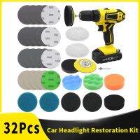 【LZ】﹍  Car Headlight Restoration Kit 3 Inch Sanding Discs with Backing Plate Scouring Pad Buffing Sponge Woolen Buffer Pads 32PCS