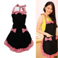 【hot sale】❀卍☈ D13 Women Bib Apron Dress Flirty Vintage Kitchen Bowknot with Pocket Gift New