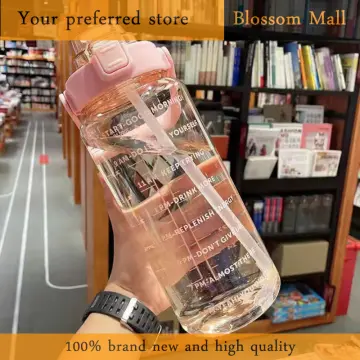 Large Capacity Water Bottle 2 Liter With Time Marker Straw For Girls  Drinking Cup Plastic Fitness Jugs Portable Outdoor Sports
