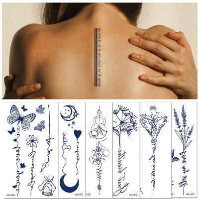 Fake Tattoo For Woman Herbal Juice Tattoo Stickers Semi-permanent Disposable Waterproof Butterfly Rose Blue Ink Tattoo Stickers