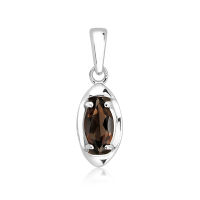 CHRISHA_จี้เงินแท้ 925 SILVER PENDANT WITH SMOKY QUARTZ ที่ส่องประกายแวววาว และ เคลือบด้วยทองคำขาว