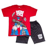 1PcSet Cool Cotton Combed 30S Optimus Transformer Pattern Short Sleeve Tshirt and Pants Terno SMLXLXXL for Kids