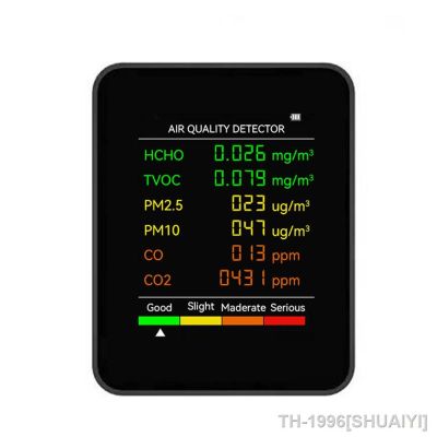 SHUAIYI 6 In 1 Multifunctional Air คุณภาพเครื่องตรวจจับ PM2.5 PM10 HCHO TVOC CO CO2 ฟอร์มาลดีไฮด์ Monitor จอแสดงผล LCD Home Air คุณภาพ
