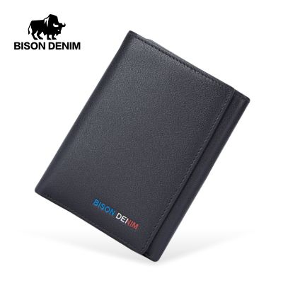 （Layor wallet）  BISONmen 39; S Wallet LeatherTri Fold Vertical SectionCoin Purse Cardzipper W4543 2B