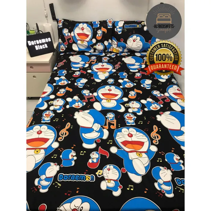 Doraemon Black Bedsheets 100 Premium Canadian Cotton Bedsheets 3 in 1