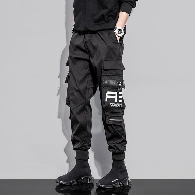 pfnw-man-cargo-pants-slim-pencil-mid-elastic-waist-man-high-street-streetwear-autumn-thin-functional-wind-mens-trousers