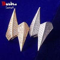 Lightning shaped Mens Ring Gold Color Charm Cubic Zirconia Fashion Hip hop RING Rock Jewelry