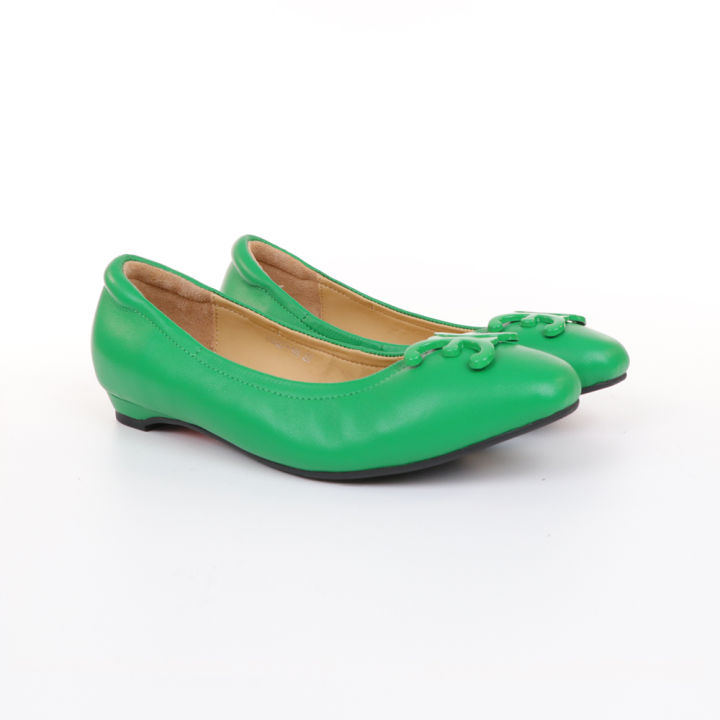 elle-shoes-รองเท้าหนังแกะ-ทรงบัลเล่ต์-lamb-skin-comfy-collection-รุ่น-ballerina-สีเขียว-elb001