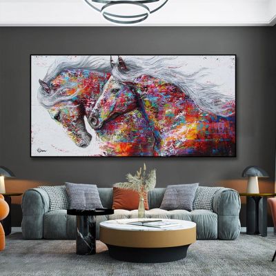☬ Modern Art Animal Galloping Horse ภาพวาดผ้าใบ Wall Art ภาพนามธรรมโปสเตอร์และพิมพ์สำหรับห้องนั่งเล่น Cuadros Home Decor