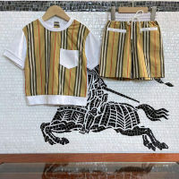 Designer clothing girls set 2022 summer new childrens striped round neck top + shorts 2-piece boys clothing girls clothing s