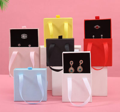 Pull Box Bottom Bearing Ring Silky Ribbon Premium Packaging Box Portable Jewelry Drawer Box Portable Drawer Box