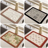 Kitchen Dish Drying Mat Floral Absorbent Drain Pad non-slip Coffee Carpet Rectangular Decor Rug Tableware Placemats Bottle Pads